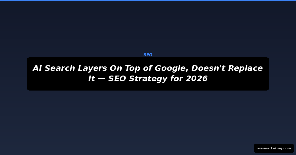 Digital layers overlapping representing how AI search layers on top of traditional Google search, with data visualizations