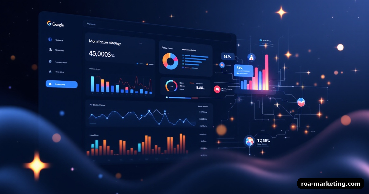 AI-powered advertising monetization strategy concept with digital marketing dashboard
